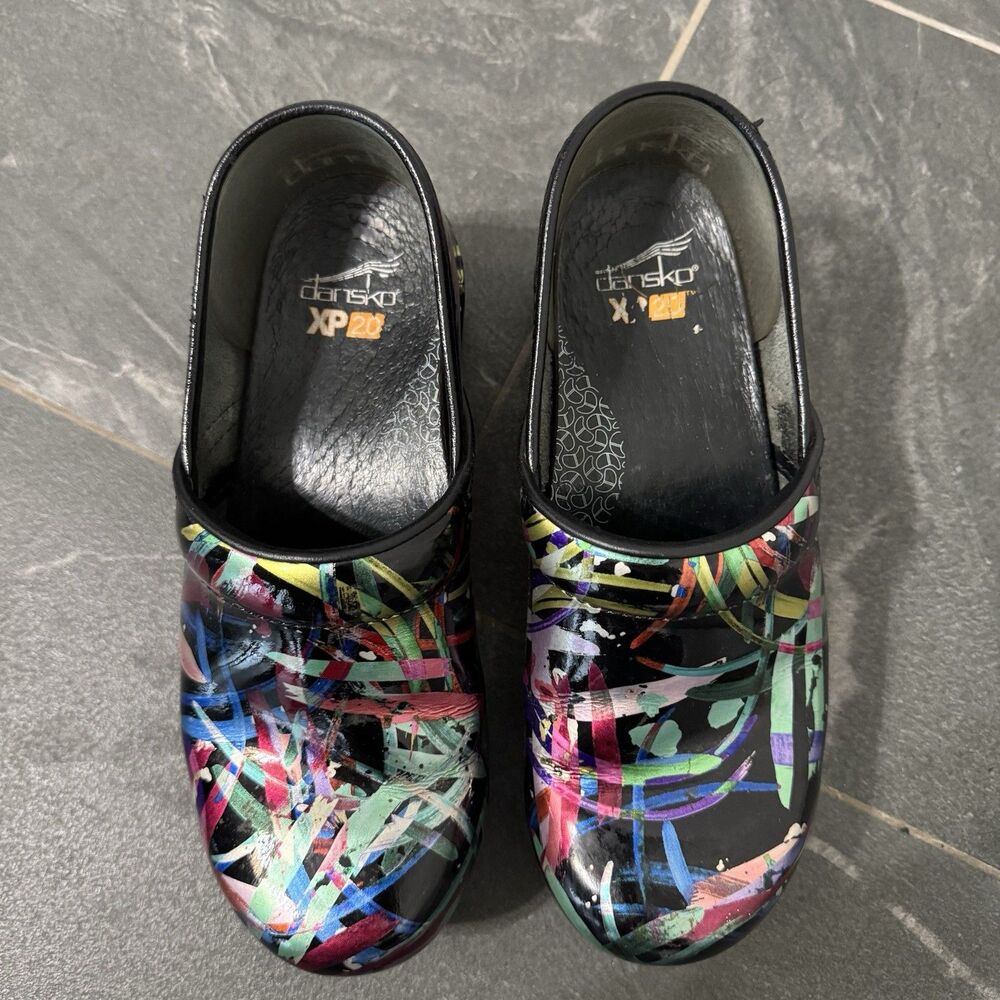 Dansko XP 2.0 Clogs Multi‎ Brushstroke Patent Leather Sz 38 US 8 Artsy Weirdcore - Picture 5 of 6